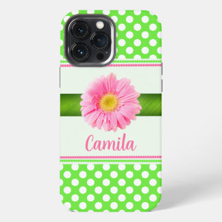 Rosa Gerber-Gänseblümchen mit Punkten iPhone 13 Pro Max Hülle