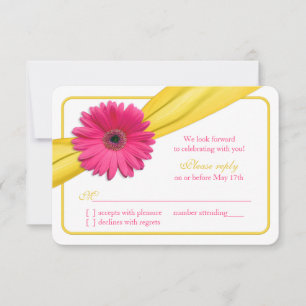 Rosa Gerber-Marguerite Gelbe Schleife Hochzeit RSV RSVP Karte