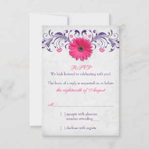 Rosa Gerber-Marguerite Lila Grau Florale Hochzeit RSVP Karte
