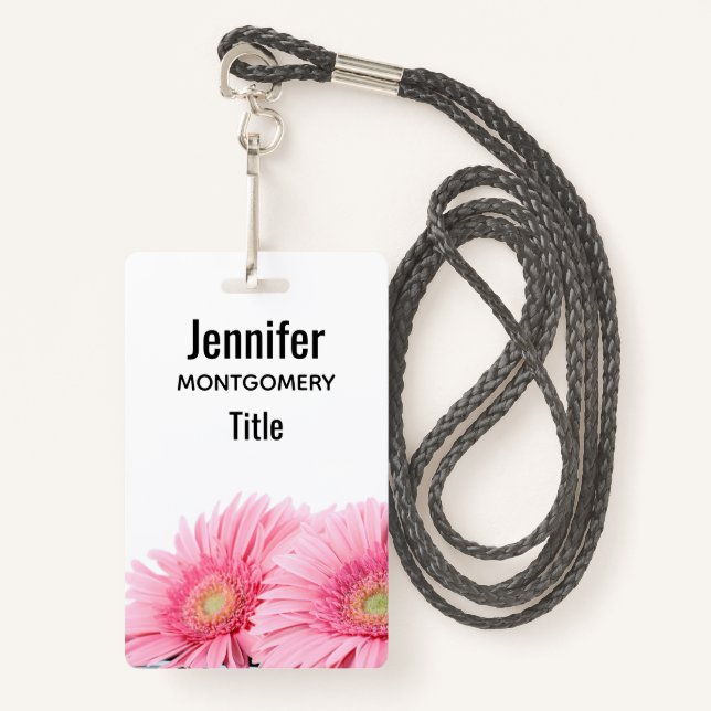 Rosa Gerbera Daisies Elegante Fotografie Ausweis (Vorderseite mit Schlüsselband)