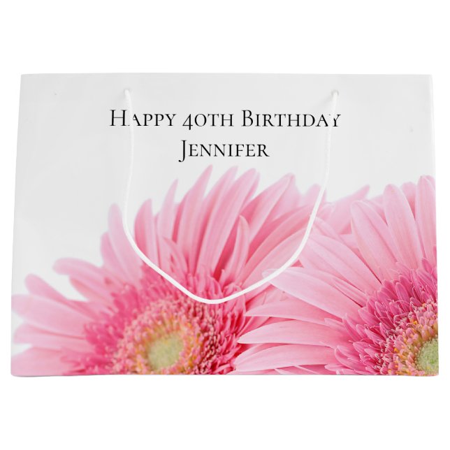 Rosa Gerbera Daisies Elegante Fotografie Geburtsta Große Geschenktüte (Vorderseite)