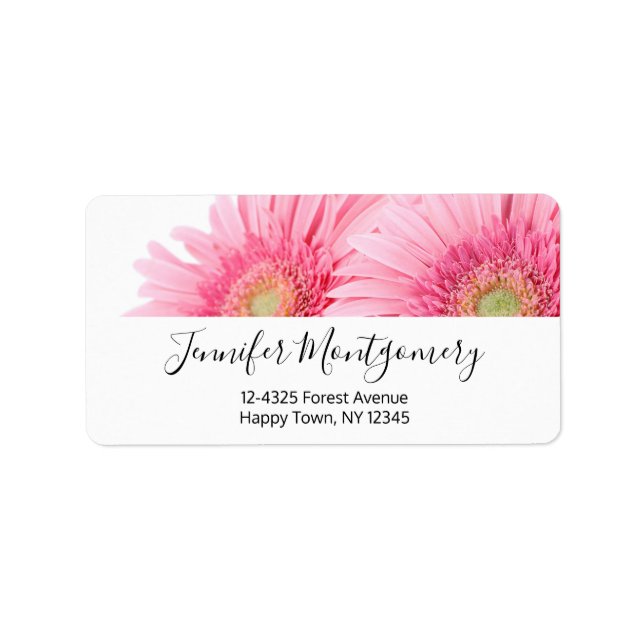 Rosa Gerbera Daisies Elegantes Foto Adressaufkleber (Vorne)