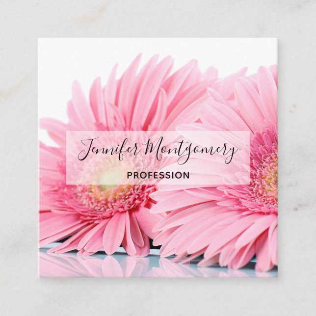 Rosa Gerbera Daisies Elegantes Foto Quadratische Visitenkarte (Vorderseite)