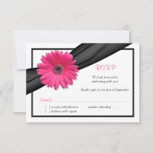 Rosa Gerbera Daisy Black Ribbon Reply RSVP Card