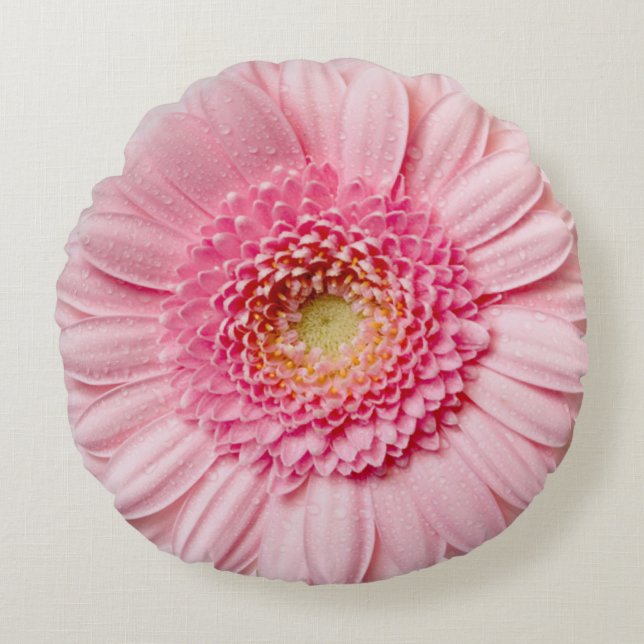 Rosa Gerbera Daisy Blume Rundkissen Rundes Kissen (Vorderseite)