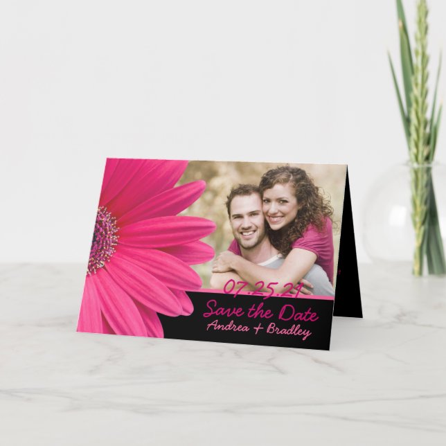 Rosa Gerbera Daisy Foto Save the Date Karte (Vorderseite)