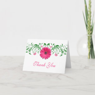 Rosa Gerbera-Daisy Grüne Blumige Hochzeits-Dankesk Dankeskarte