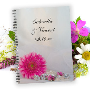 Rosa Gerbera Daisy und Diamanttasten Hochzeit Notizblock