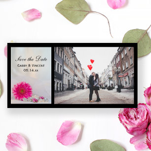 Rosa Gerbera-Daisy und Knöpfe Hochzeit Save The Date