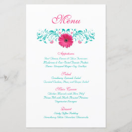 Rosa Gerbera Daisy Wedding Menu Card