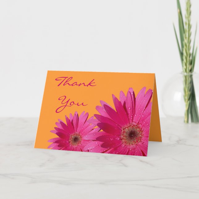 Rosa Gerbera-Gänseblümchen-orange Hochzeit danken Dankeskarte (Vorderseite)