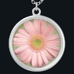 Rosa Gerbera-Halskette Versilberte Kette<br><div class="desc">Ein schöner Gerbera in einem sehr hellrosa und weichen grünen Auge macht dieses einen reizenden Halskettenanhänger. Ein herrliches Geschenk für eine Frau oder eine Jugendlichen.</div>