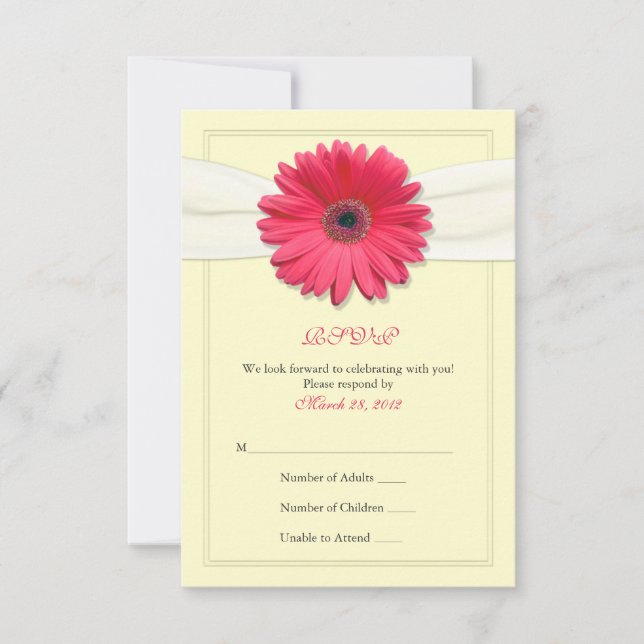 Rosa Gerbera mit Elfenbeinbandkarte RSVP Karte (Vorderseite)