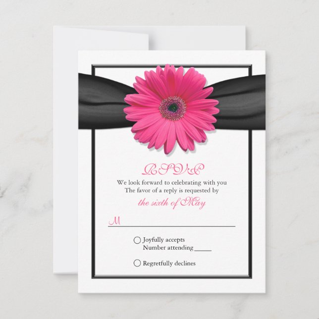 Rosa Gerbera mit schwarzer Ribbon-Antwortkarte RSVP Karte (Vorderseite)