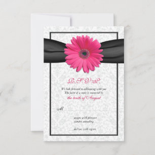 Rosa Gerbera Schwarzes Band Hochzeit Antwortkarte RSVP Karte
