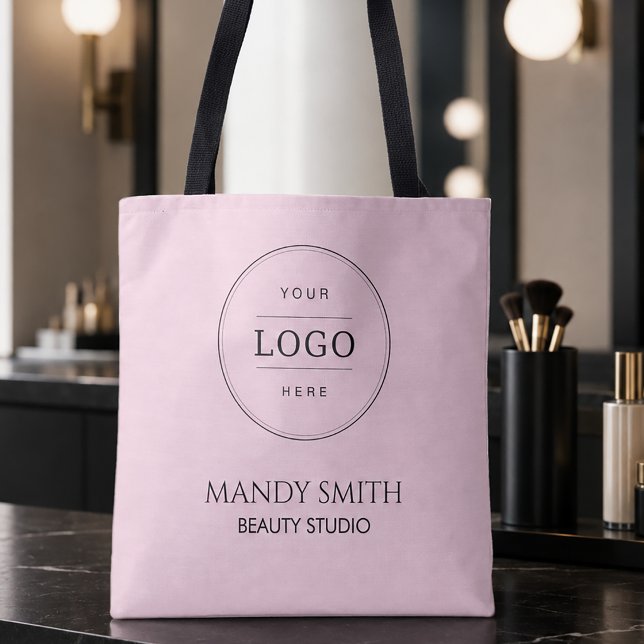 Rosa Geschäftslogo Tasche (Add your logo and custom text to this modern pink and black tote bag. )