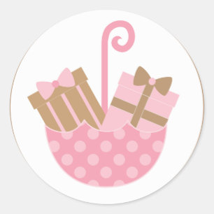 Rosa Geschenke in Umbrella Baby Dusche Runder Aufkleber
