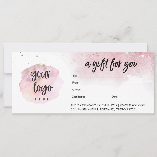 Rosa Geschenkgutschein für moderne Unternehmen mit (Vorderseite)