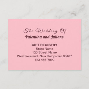 Rosa Geschenkliste für Hochzeit im Klartextformat Begleitkarte