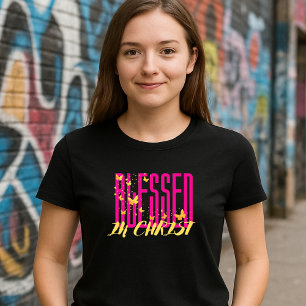Rosa Gesegnet in Christus - Schmetterlinge T-Shirt