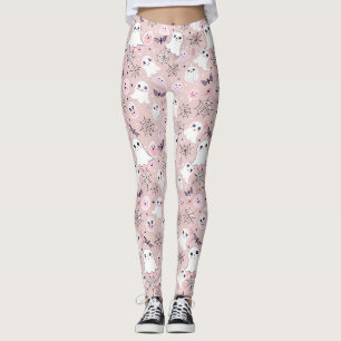 Rosa Gespenster & Halloween Elemente Nahtloses Mus Leggings