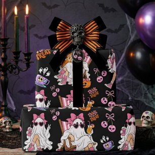 Rosa Gespenstermädchen Halloween Süß Gruselig Geschenkpapier