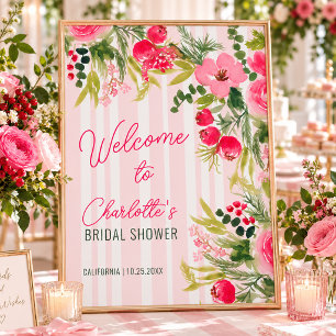Rosa gestreifte Floral-Junggesellinnen-Abschieds-P Poster