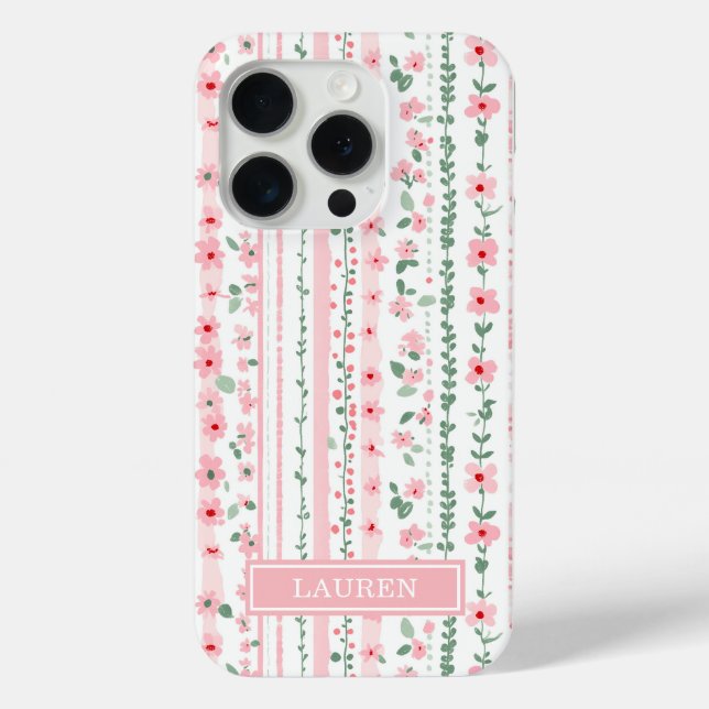 Rosa gestreifte florale Personalisierung Case-Mate iPhone Hülle (Rückseite)