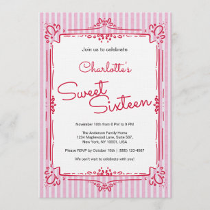 Rosa gestreifte Glam-Prinzessin Sweet 16 Party Einladung