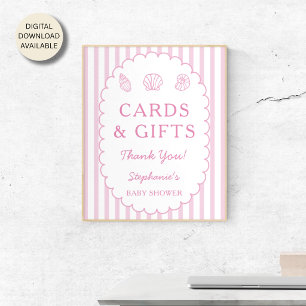 Rosa gestreifte Muschel-Baby-Shower-Karten und Ges Poster