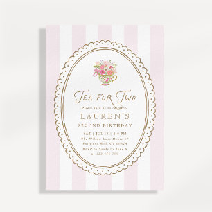 Rosa gestreifte Tea for Two zweite Geburtstagseinl Einladung