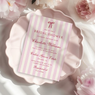Rosa gestreifte vornehme Hochzeitsdusche Einladung