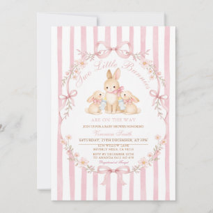 Rosa gestreifte Zwillings-Häschen-Baby-Shower-Einl Einladung