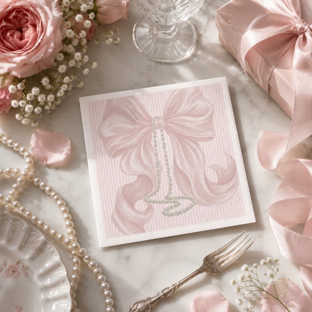 Rosa gestreifter Bogen und Perlenhalskette Serviette (Von Creator hochgeladen)