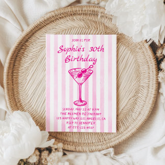Rosa gestreifter Martini 30. Geburtstag – Chic Erw Einladung