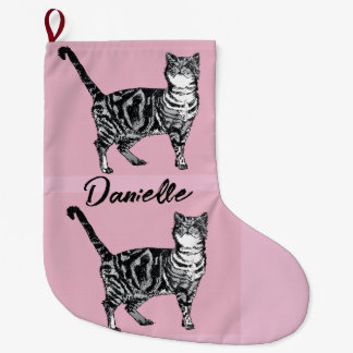 Rosa getigerte Katze Katzen Haustier Kunst Weihnac Großer Weihnachtsstrumpf