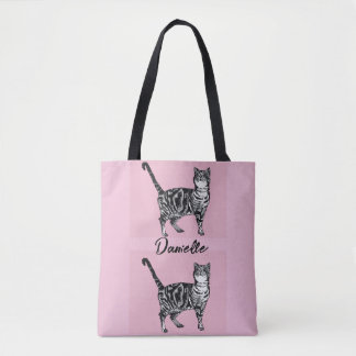 Rosa getigerte Katze Katzen Haustier Kunst Weihnac Tasche