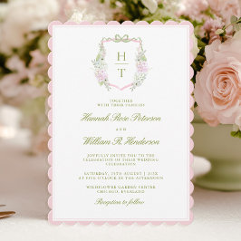 Rosa gewellte Hortensien-Wappen-Hochzeitseinladung Einladung