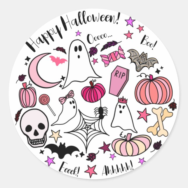 Rosa Ghost und Kürbiskeil Halloween Rundsticker Runder Aufkleber (Vorderseite)