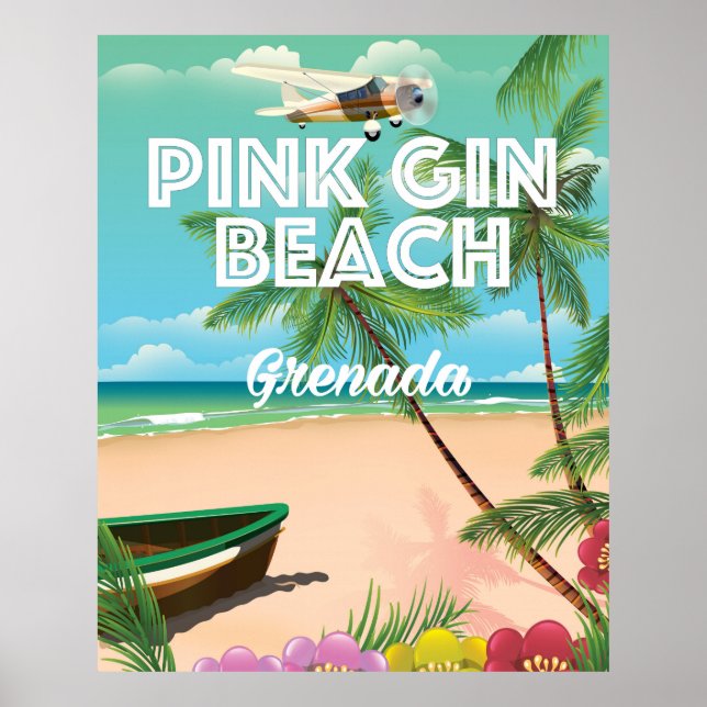 Rosa Gin Beach Grenada Reiseplakat Poster (Vorne)