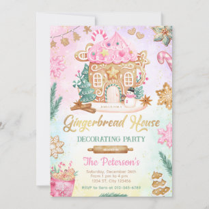 Rosa Gingerbread-Haus-Dekorations-Party-Einladung Einladung