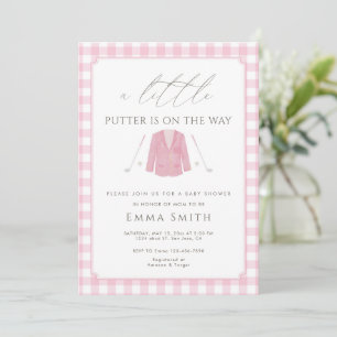 Rosa Gingham A Little Putter Golf Baby Shower-Einl Einladung