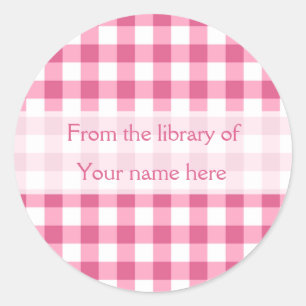 Rosa Gingham aus der Bibliothek der Buchzeichen Runder Aufkleber
