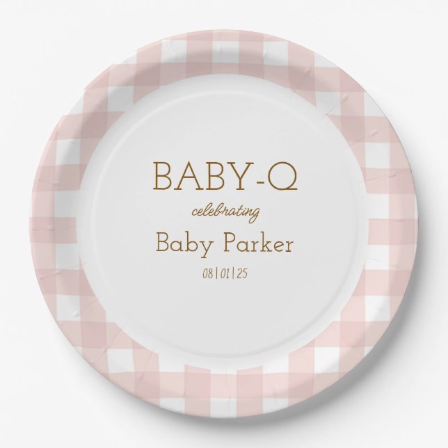 Rosa Gingham Baby-Q Teller rund 2 (Vorderseite)