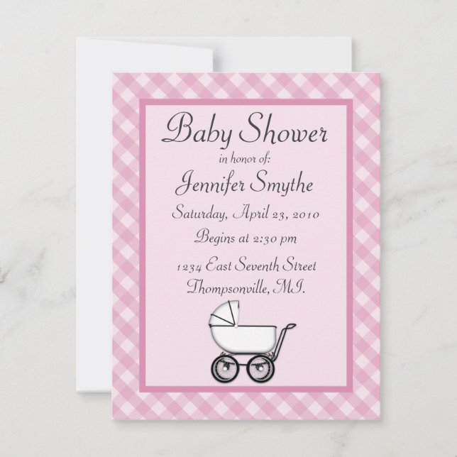 Rosa Gingham Baby Shower Einladungen (Vorderseite)