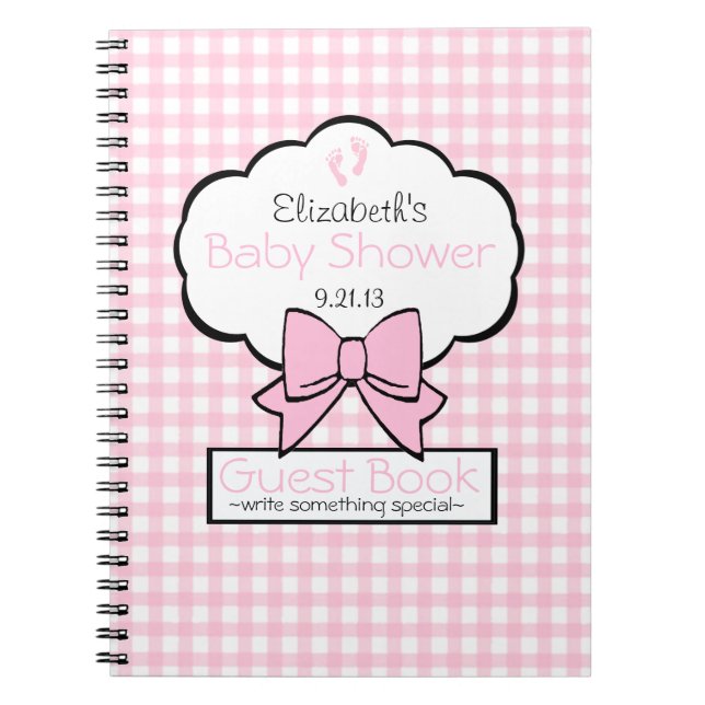 Rosa Gingham-Babyparty-Gast-Buch Notizblock (Vorderseite)