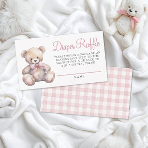 Rosa Gingham-Bär-Baby-Party-Windel-Raffle Begleitkarte