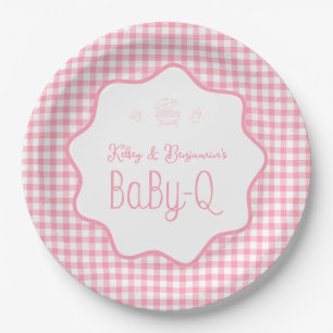 Rosa Gingham Barbecue Mädchen BBQ Baby-Q Baby Show Pappteller