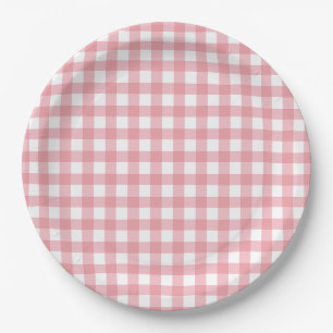 Rosa Gingham-Bauernhof-Geburtstag Pappteller