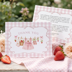Rosa Gingham-Beeren süße Babyparty Dankeskarte